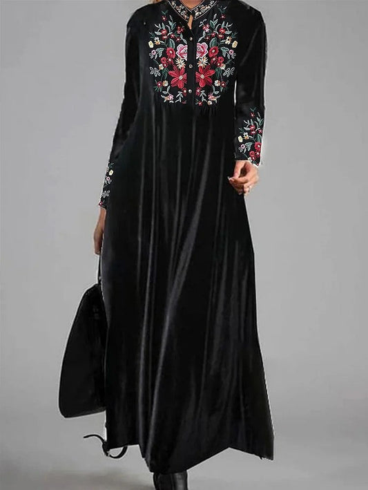 Abigail® | Modisches, langärmliges Kleid aus Samt mit Blumenmuster