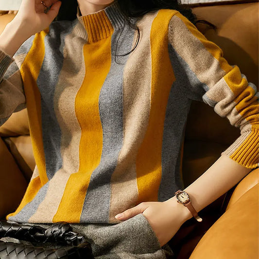 Alexis® | Vintage-Streifen Pullover mit halbhohem Ausschnitt