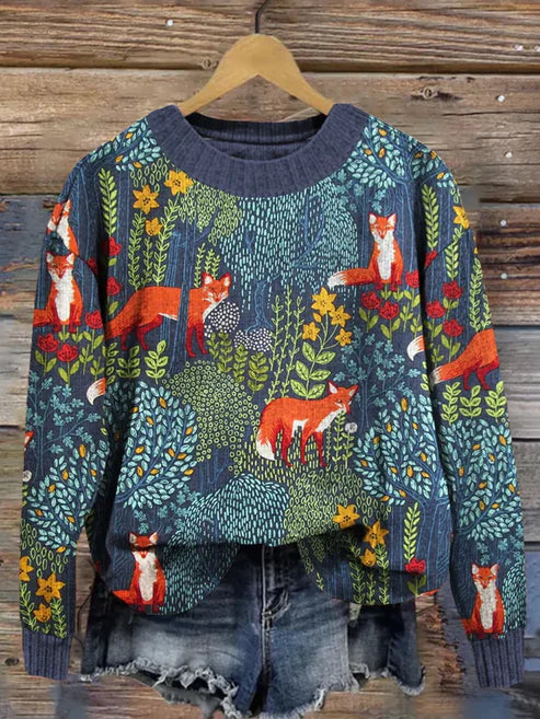 Cora® | Fuchs im Wald Kuscheliger Vintage-Pullover