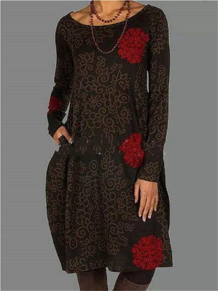 Nova® | Lockeres Vintage-Herbstkleid mit Blumenmuster