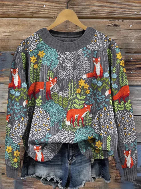 Cora® | Fuchs im Wald Kuscheliger Vintage-Pullover