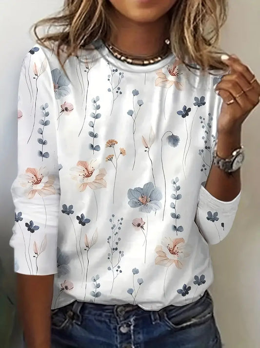 Juliane® | Langärmeliges T-Shirt mit Rundhalsausschnitt und Blumendruck