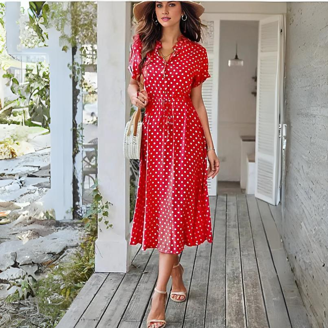 Natalie® | V-Ausschnitt Kleid mit Polka Dot