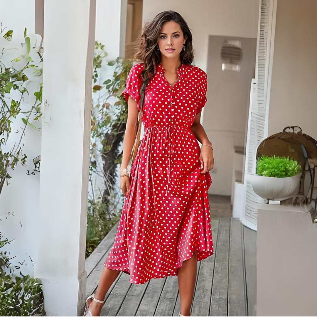 Natalie® | V-Ausschnitt Kleid mit Polka Dot