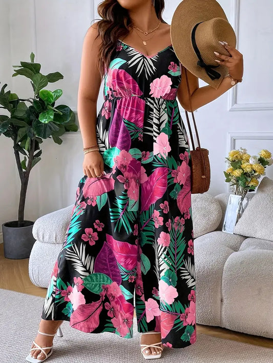 Stefanie® | Plus Size Cami-Kleid mit Blumen- und Blattdruck