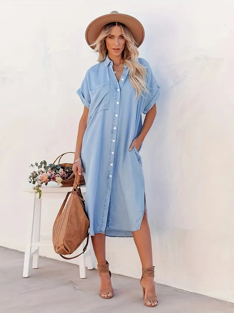 Hannah® | Solides Hemdkleid mit Knopfleiste und Taschen