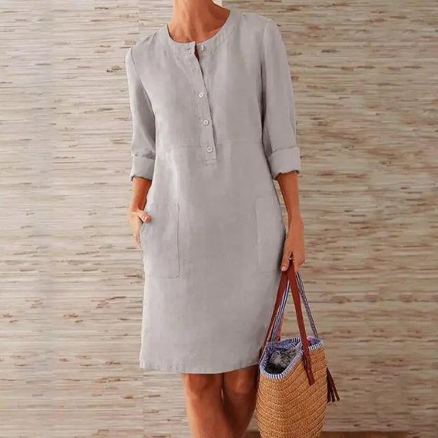 Lara® | Women's Casual Baumwolle Tunika Vintage Langarm Kleid