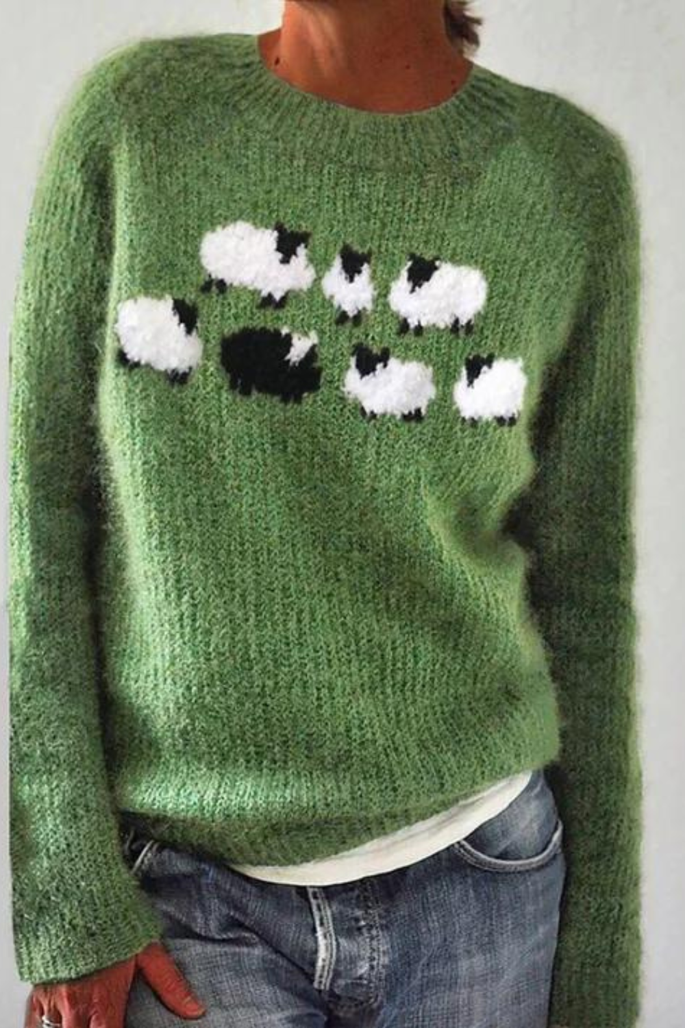 Sheena® | Grüner Pullover mit langen Ärmeln und Aufdruck