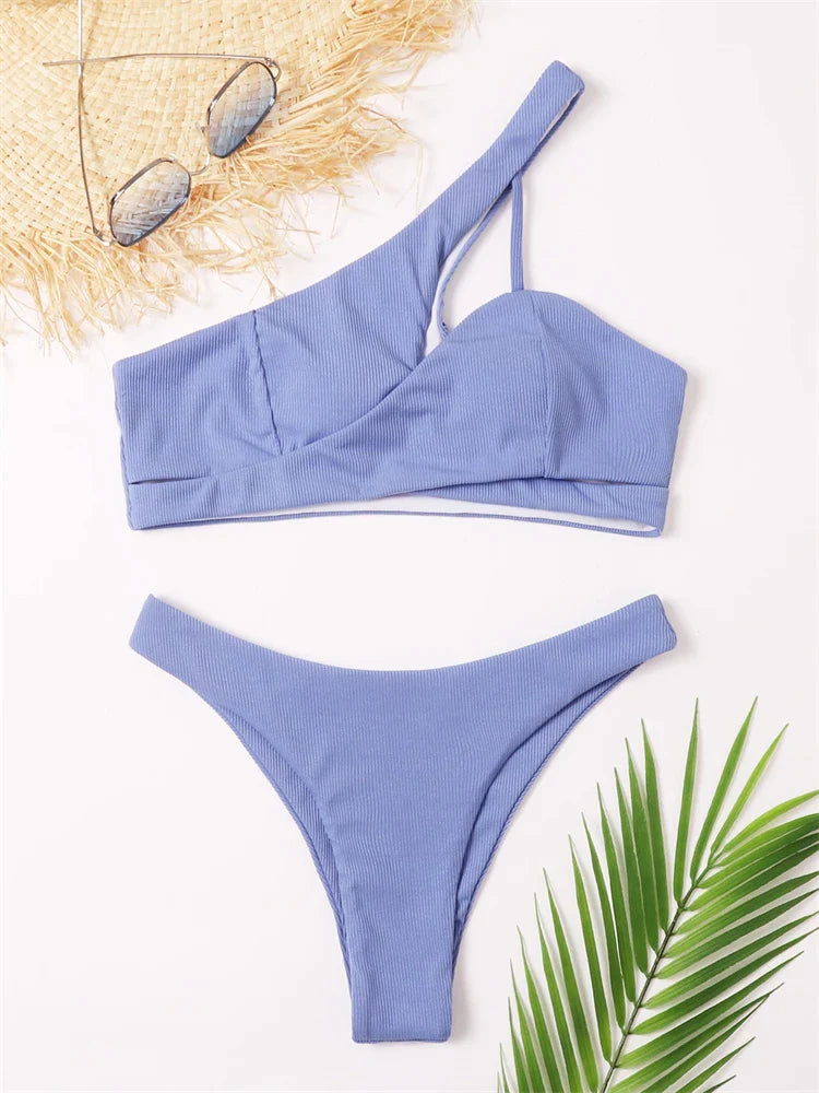 Léa® | Sexy Solid Cross One Shoulder Bikini Set Bademode